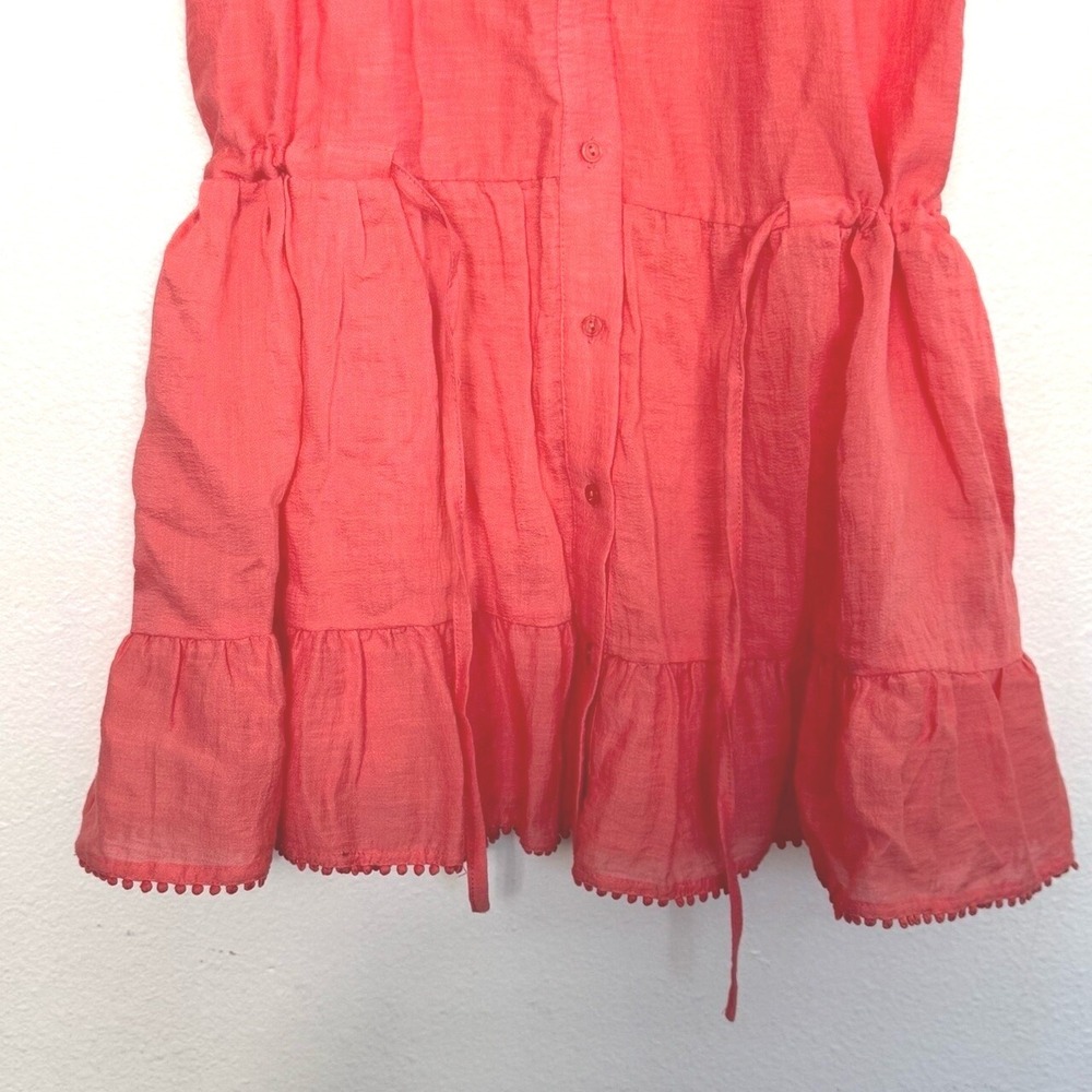 Sabina Musayev Mini Dress Women Medium Pom Pom Trim Ruffle Hem Coral Pink - Picture 6 of 13
